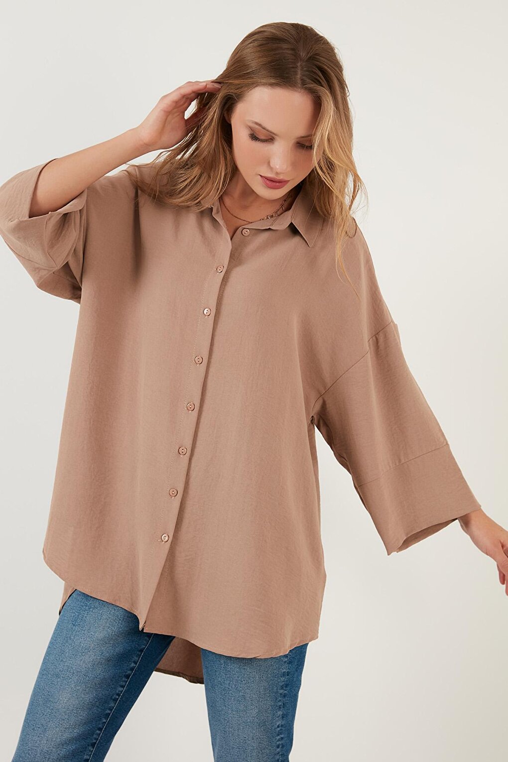 Relaxed Cut Wide Sleeve Long Back Loose Shirt 6057176