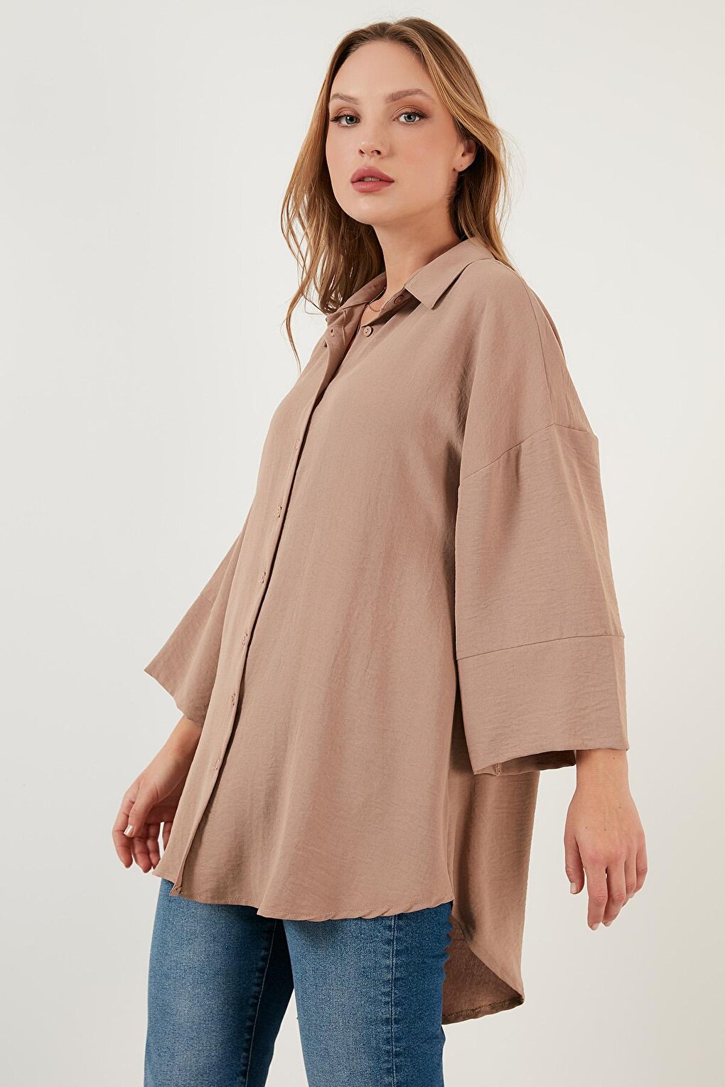 Relaxed Cut Wide Sleeve Long Back Loose Shirt 6057176