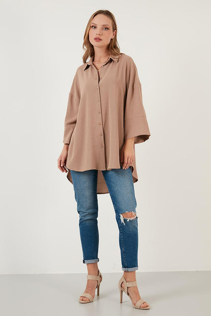 Relaxed Cut Wide Sleeve Long Back Loose Shirt 6057176