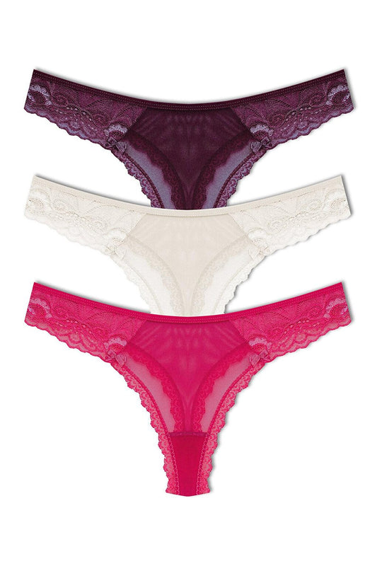 Tulle Lace Thong Women's Panties 3-Piece