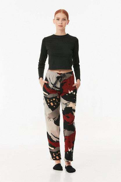 Panda Printed Pocket Fleece Pajama Bottoms