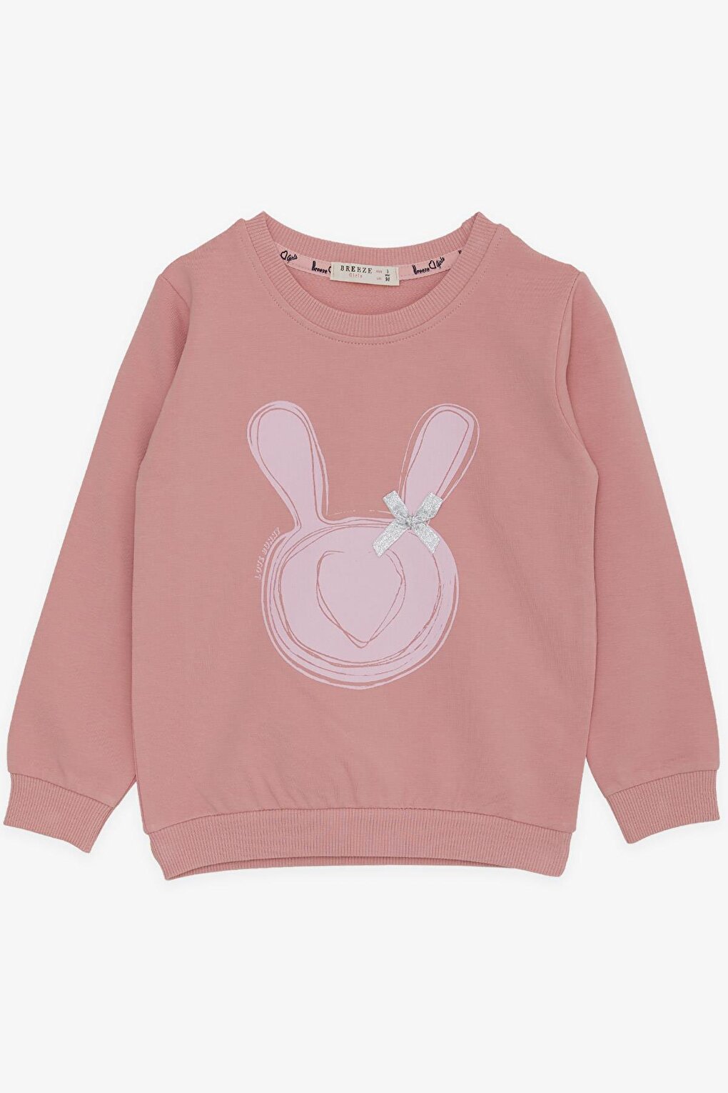 Girl's Sweatshirt Rabbit Printed with Bow and Dried Rose (Age 3-5)