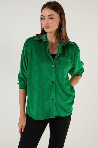 Oversize Velvet Shirt with Pockets 42190504