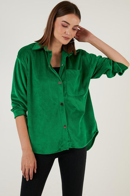 Oversize Velvet Shirt with Pockets 42190504