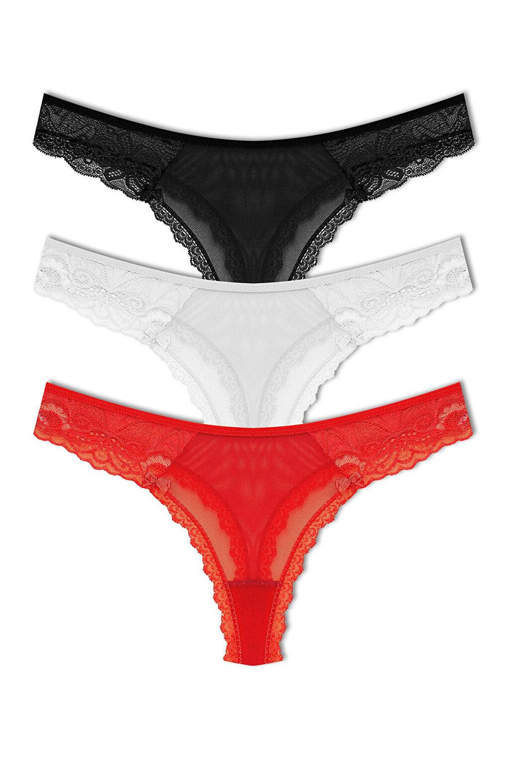 Tulle Lace Thong Women's Panties 3-Piece