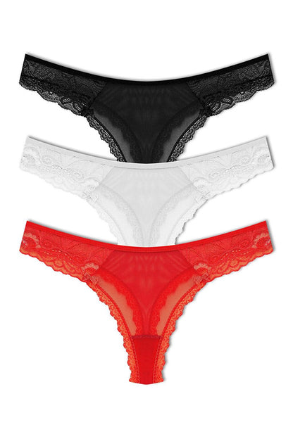 Tulle Lace Thong Women's Panties 3-Piece