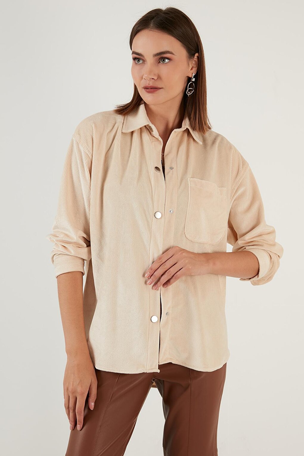 Oversize Velvet Shirt with Pockets 42190504