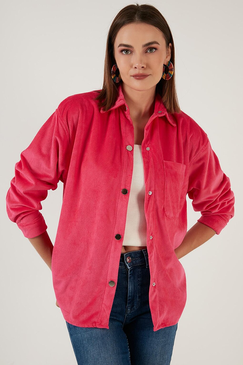 Oversize Velvet Shirt with Pockets 42190504