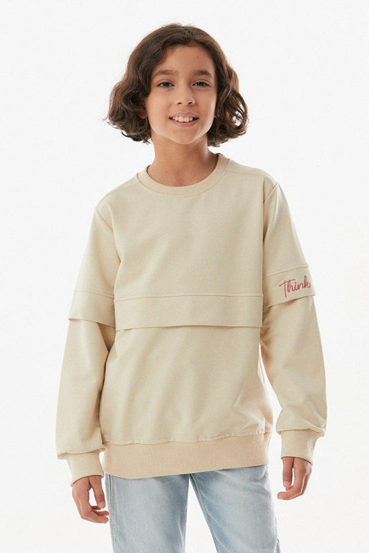 Embroidered Sleeve Crew Neck Girl's Sweatshirt