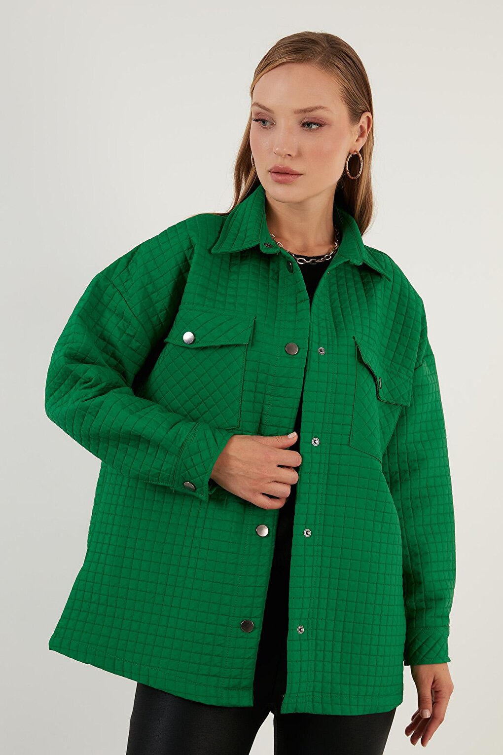 Oversize Pocketed Quilted Shirt Jacket 42190505