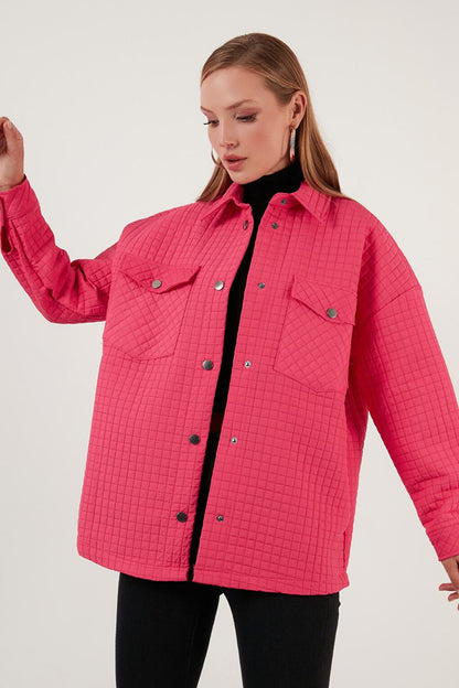 Oversize Quilted Shirt Jacket with Pockets 42190505