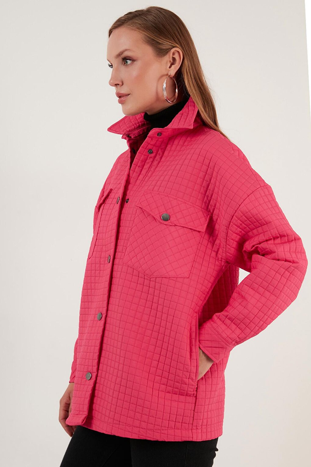 Oversize Quilted Shirt Jacket with Pockets 42190505