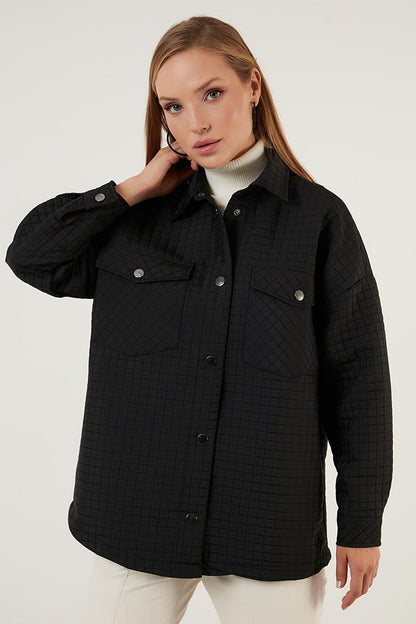 Oversize Quilted Shirt Jacket with Pockets 42190505