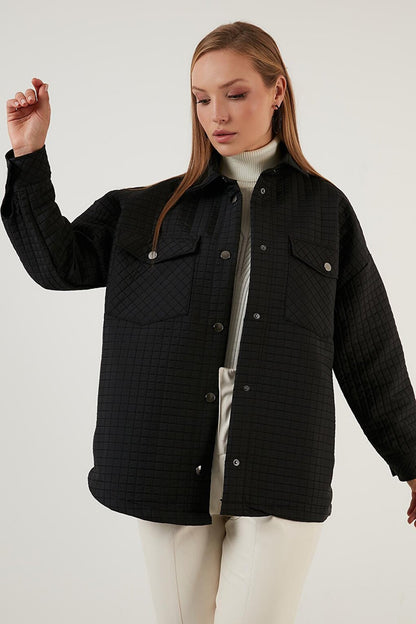 Oversize Quilted Shirt Jacket with Pockets 42190505