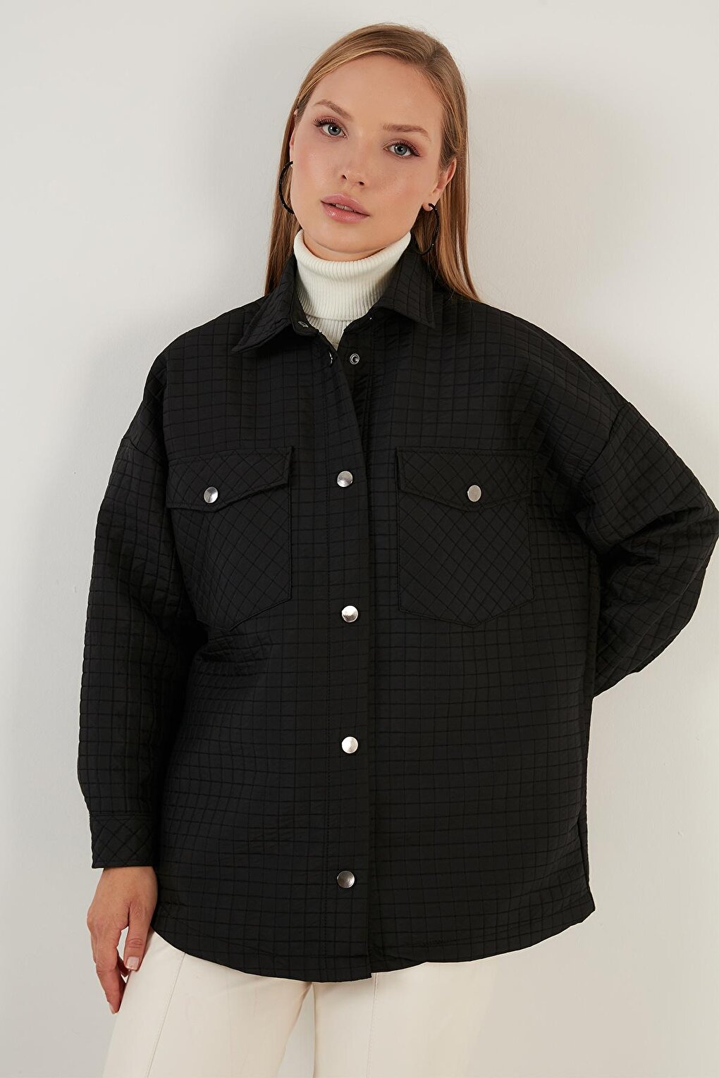 Oversize Quilted Shirt Jacket with Pockets 42190505