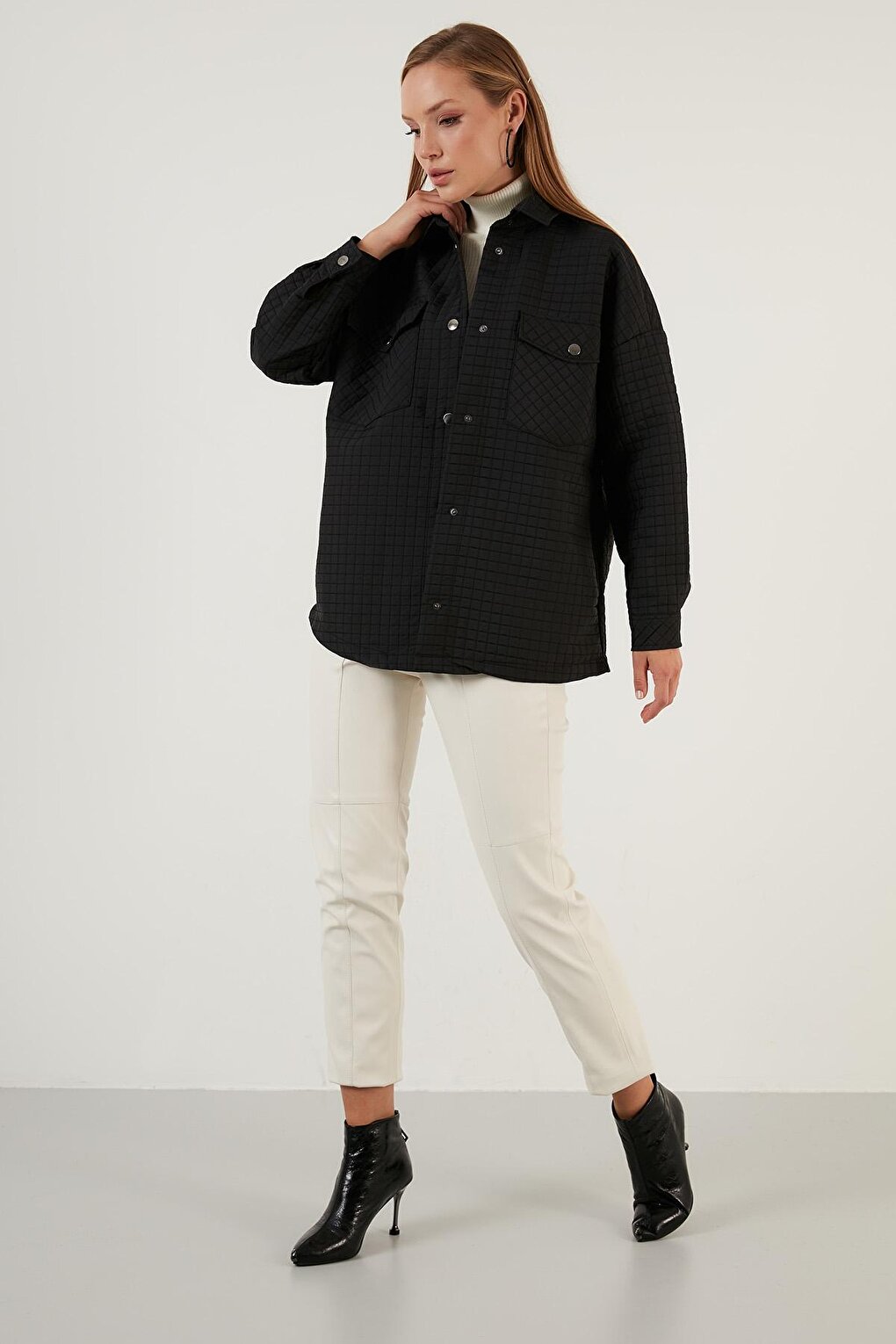 Oversize Quilted Shirt Jacket with Pockets 42190505