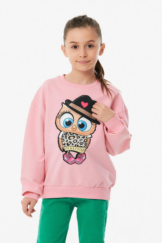 Embroidered Crew Neck Girl's Sweatshirt