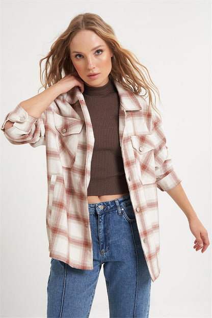 Ecru Plaid Shirt Jacket