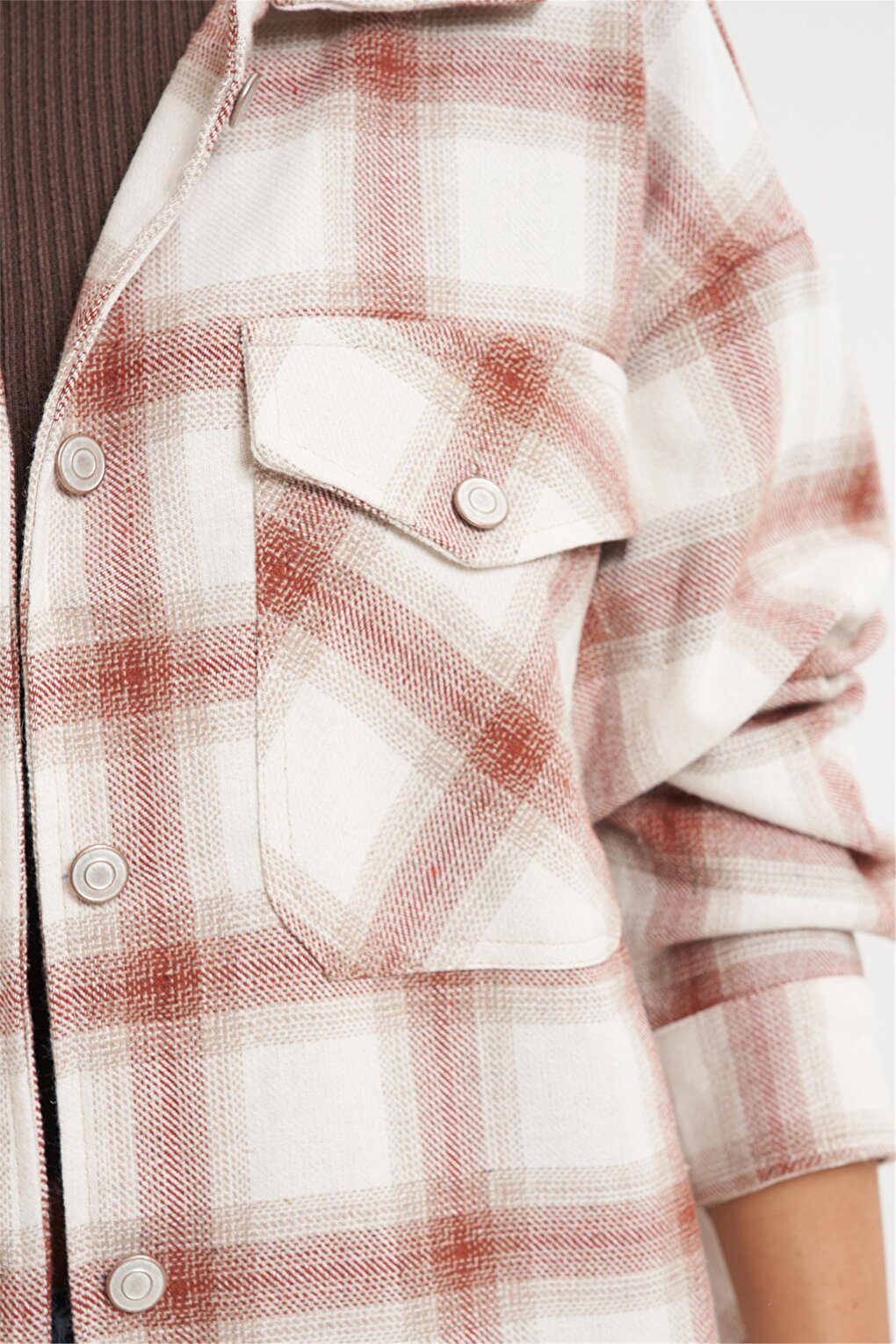 Ecru Plaid Shirt Jacket