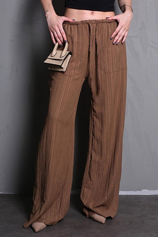 Brown Pocket Wide Leg Women's Trousers MG1882