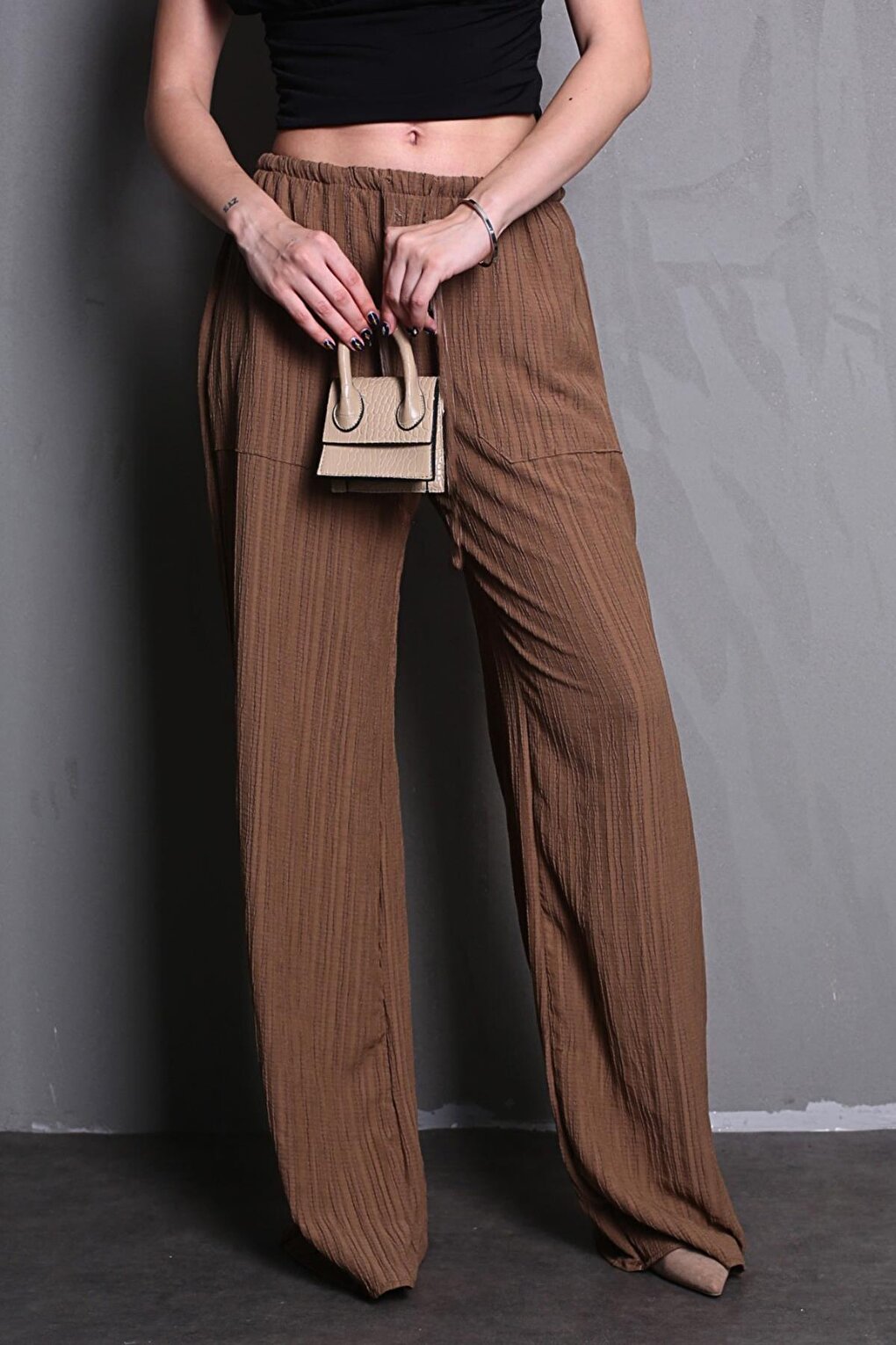 Brown Pocket Wide Leg Women's Trousers MG1882