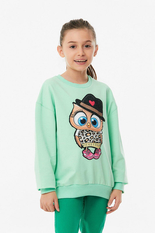 Embroidered Crew Neck Girl's Sweatshirt