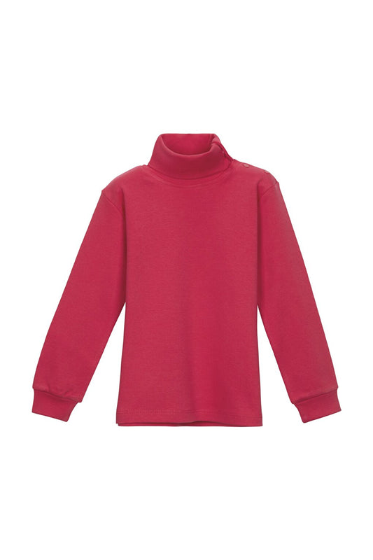 Dark Fuchsia Girl's Full Turtleneck Long Sleeve Snap T-Shirt