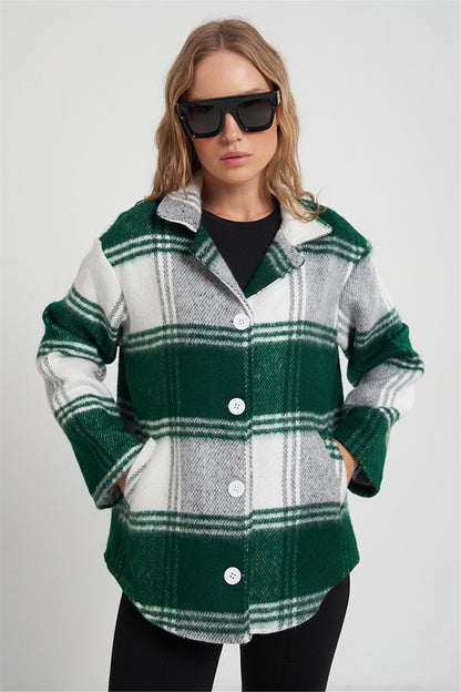 Green Checked Stash Shirt Jacket