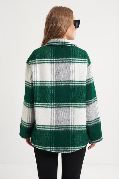 Green Checked Stash Shirt Jacket