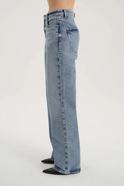 Diana Light Blue High Waist Zippered Frayed Dad Straight Fit Jean Trousers C 4517-077