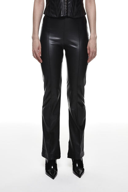 Slit High Waist Leather Trousers Black