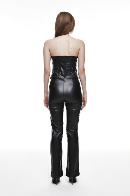 Slit High Waist Leather Trousers Black