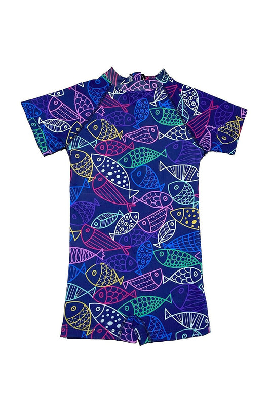 Jumpsuit Short Sleeve Shorts Kids Baby Swimming Swimsuit RC06 Multicolored Fish