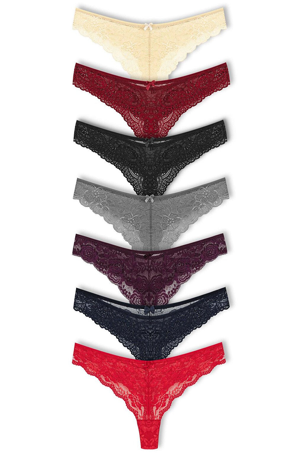 Lace High Waist Brazilian Women's Thong Panties 7 Piece