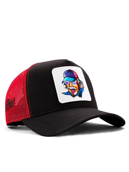 V1 Trucker Einstein - 1 Unisex Black-Red Hat (Cap) with Code Logo