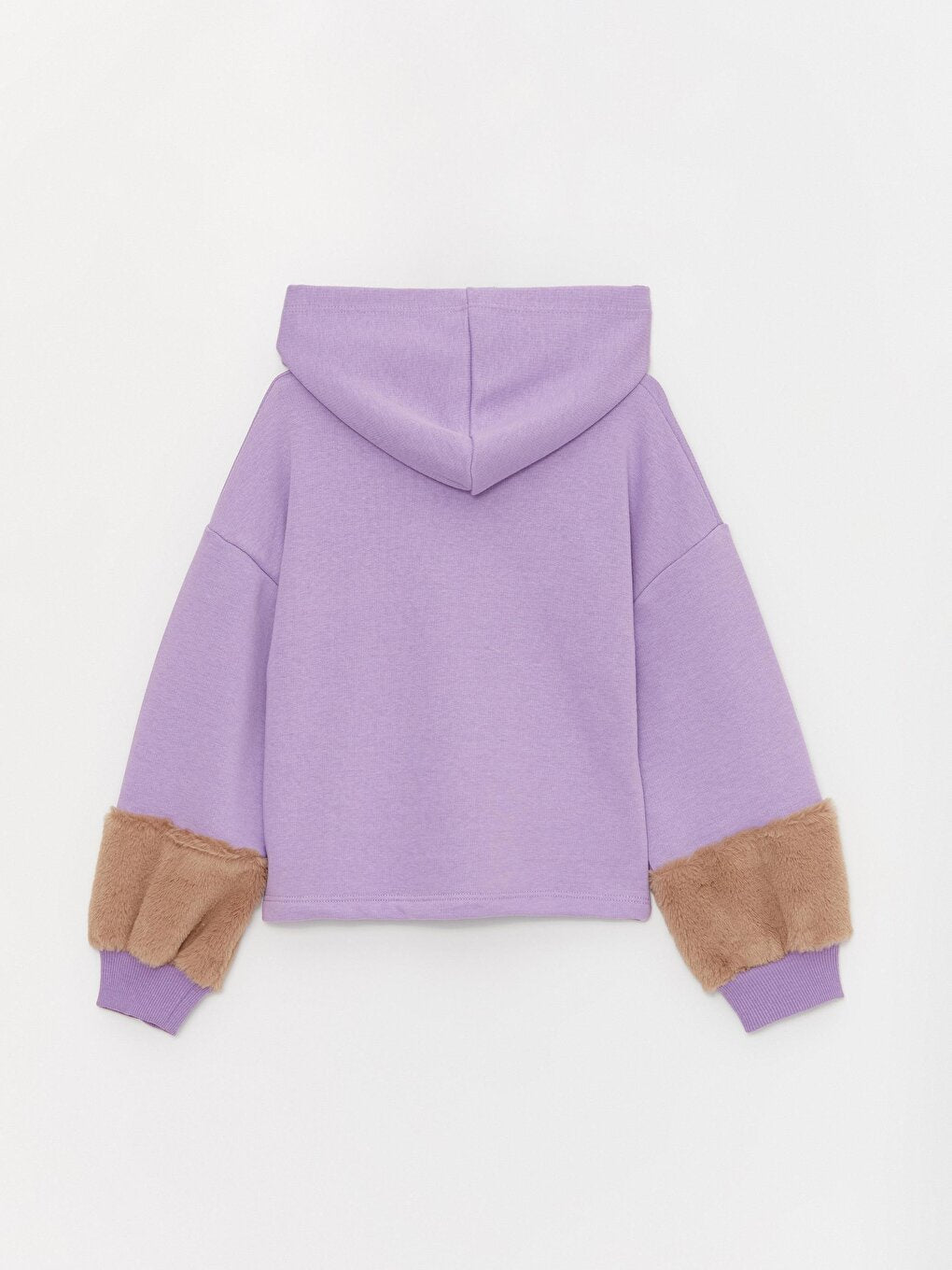 Girl's Furry Sleeve Hooded Waist Length Amore SweatShirt