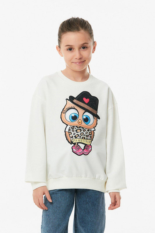 Embroidered Crew Neck Girl's Sweatshirt