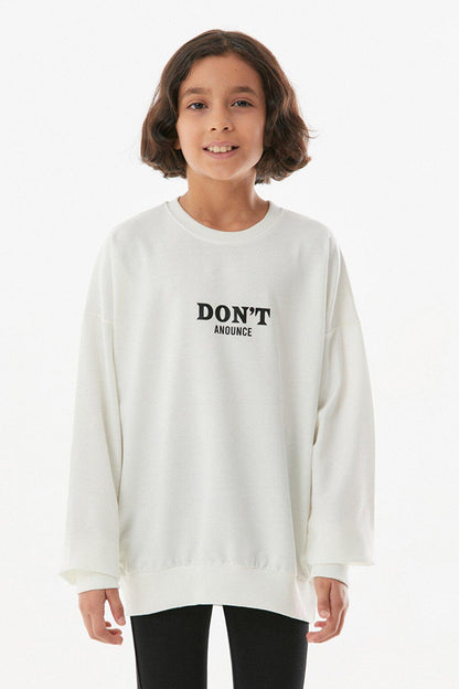 Text Printed Crew Neck Girl's Sweatshirt