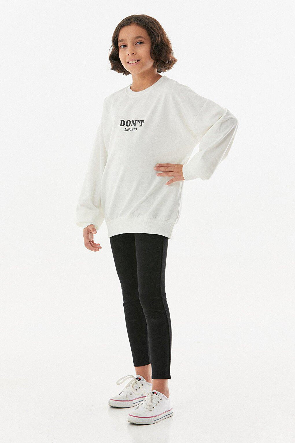 Text Printed Crew Neck Girl's Sweatshirt