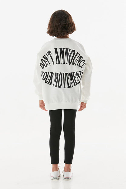 Text Printed Crew Neck Girl's Sweatshirt