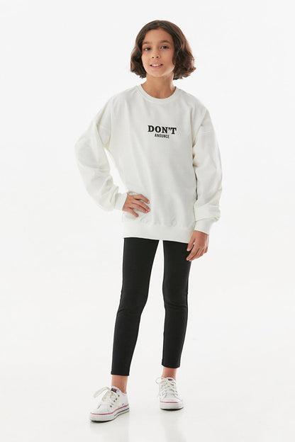 Text Printed Crew Neck Girl's Sweatshirt