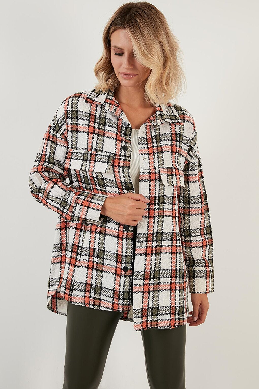 Cotton Plaid Oversize Long Winter Shirt with Pockets 6230182