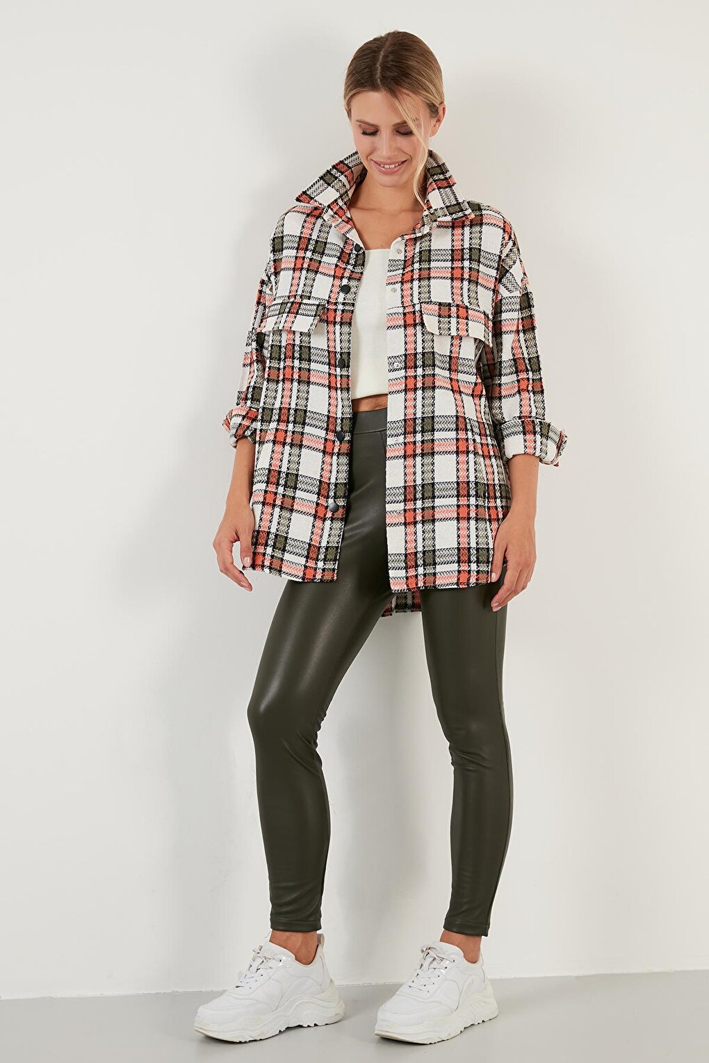 Cotton Plaid Oversize Long Winter Shirt with Pockets 6230182