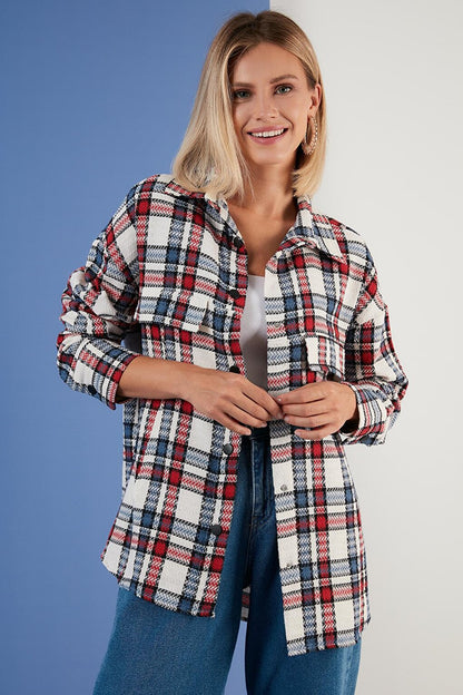 Cotton Plaid Oversized Winter Long Shirt with Pockets 6230182