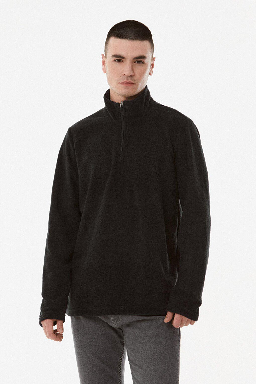 Basic Stand Collar Fleece Sweatshirt