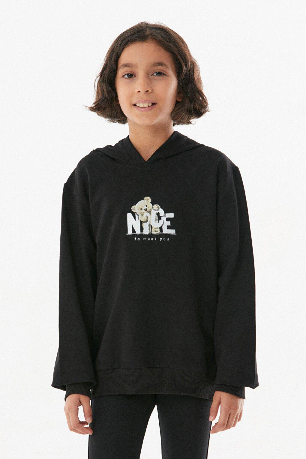 Teddy Bear Printed Hooded Girl's Sweatshirt