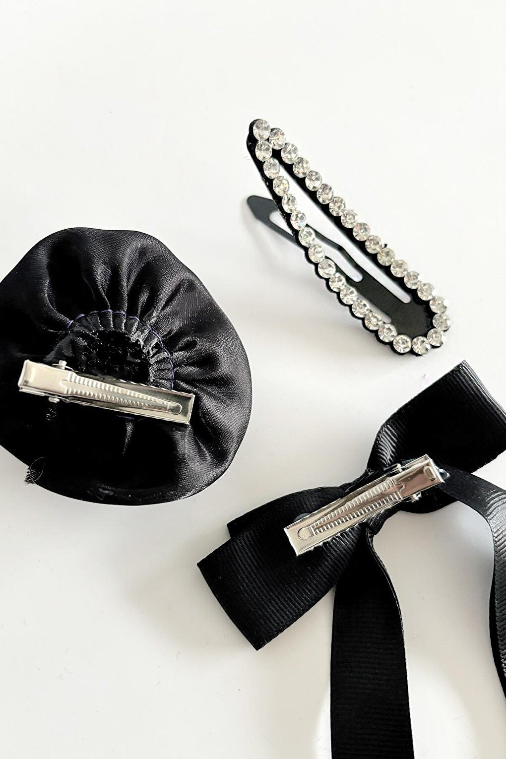 Francoeur Black Flower Bow and Crystal Hairpin Set