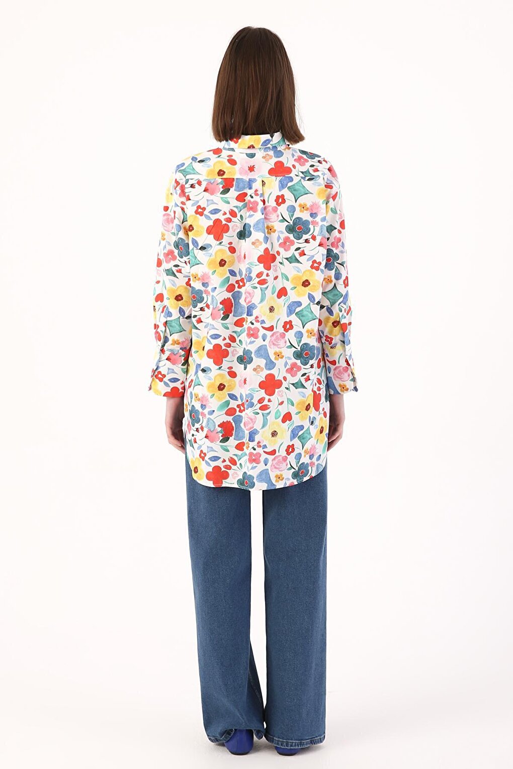 Multicolored 100% Cotton Patterned Shirt Tunic