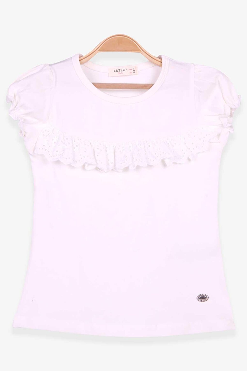 Girl's T-Shirt with Laced Sleeves and Ecru (3-8 Years)