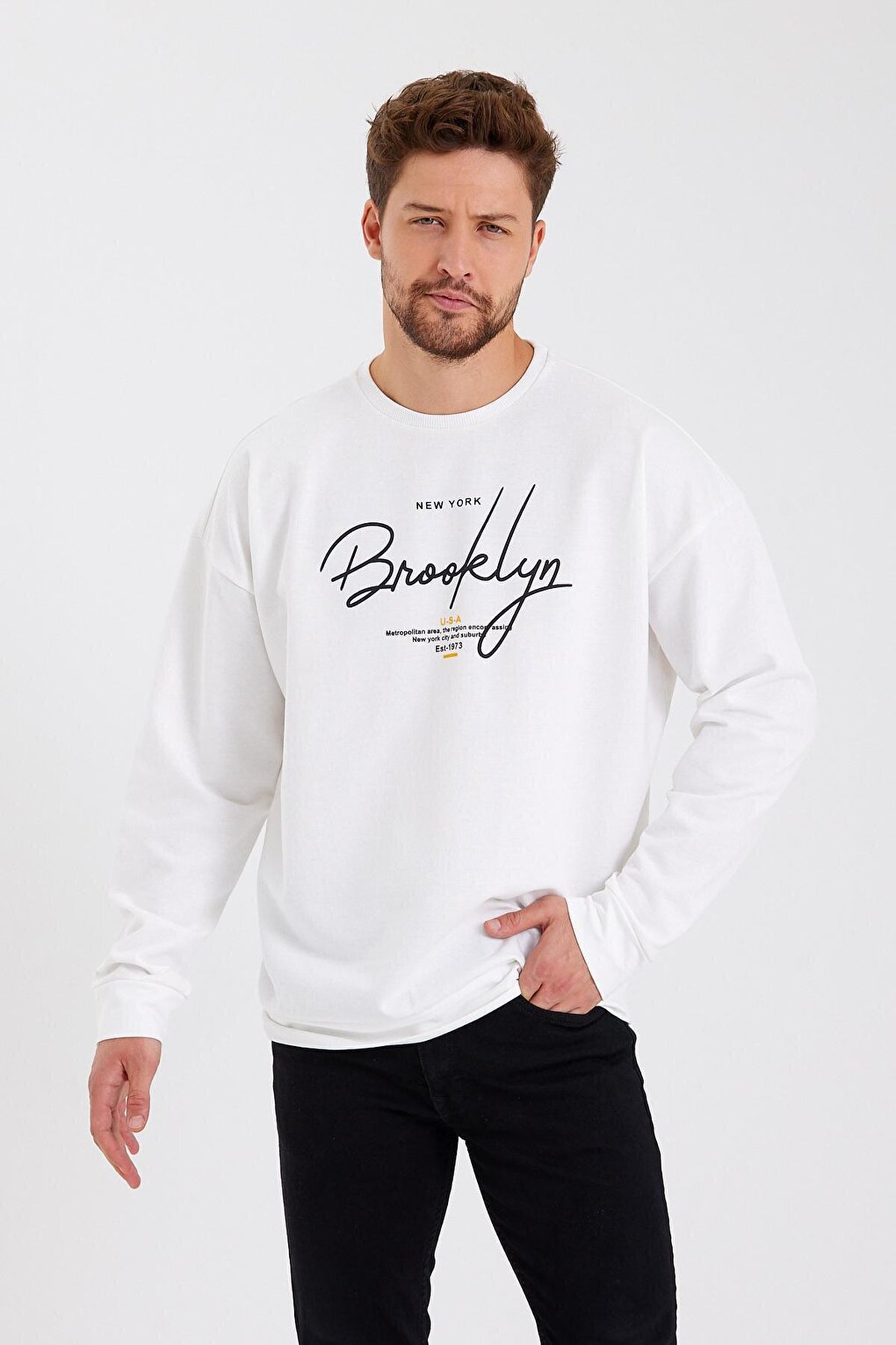 Men's Crew Neck Oversize Fit Handwritten Brooklyn Thin Sweatshirt SPR23SW331